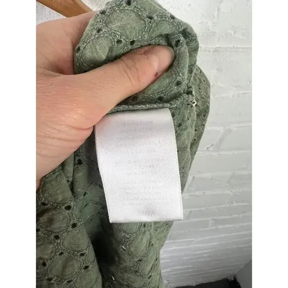 Anthropologie Eri + Ali Women's Victoria Eyelet Ruffle Blouse Top Green Size M - Picture 6 of 7